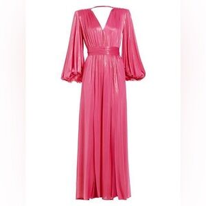 Bronx and Banco Zoe Billowy-Sleeve V-Neck Metallic Gown Pink